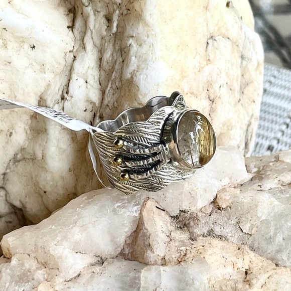 RUTILATED QUARTZ 2-tone 925 sterling silver band 9 - Picture 6 of 10